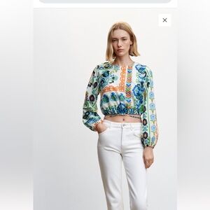 MANGO puff sleeve crop top, colorful fun versatile blouse